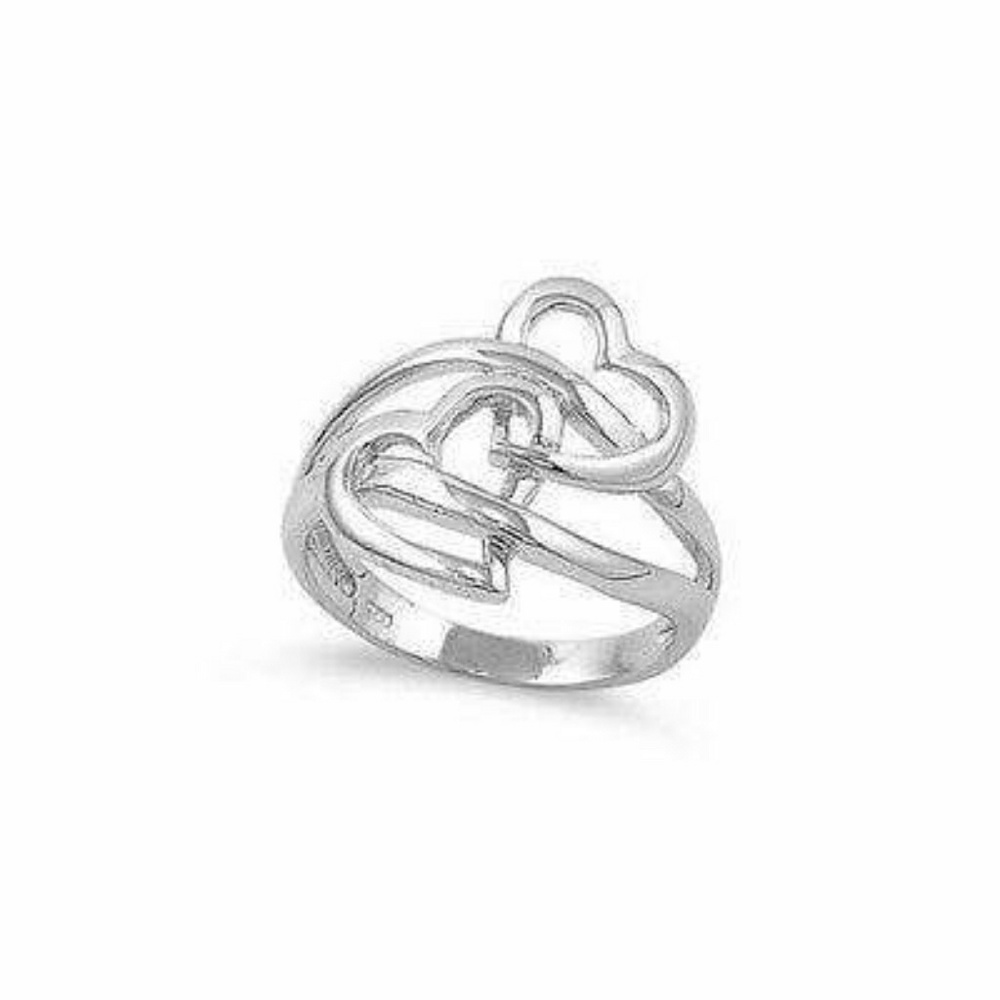 New Sterling Silver Fancy Twin Heart ring